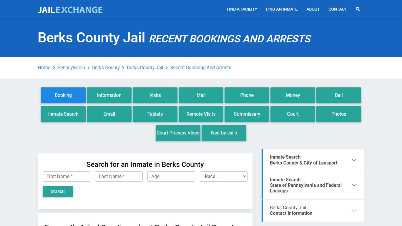 Berks County Jail Recent Bookings And Arrests - Jail Exchange